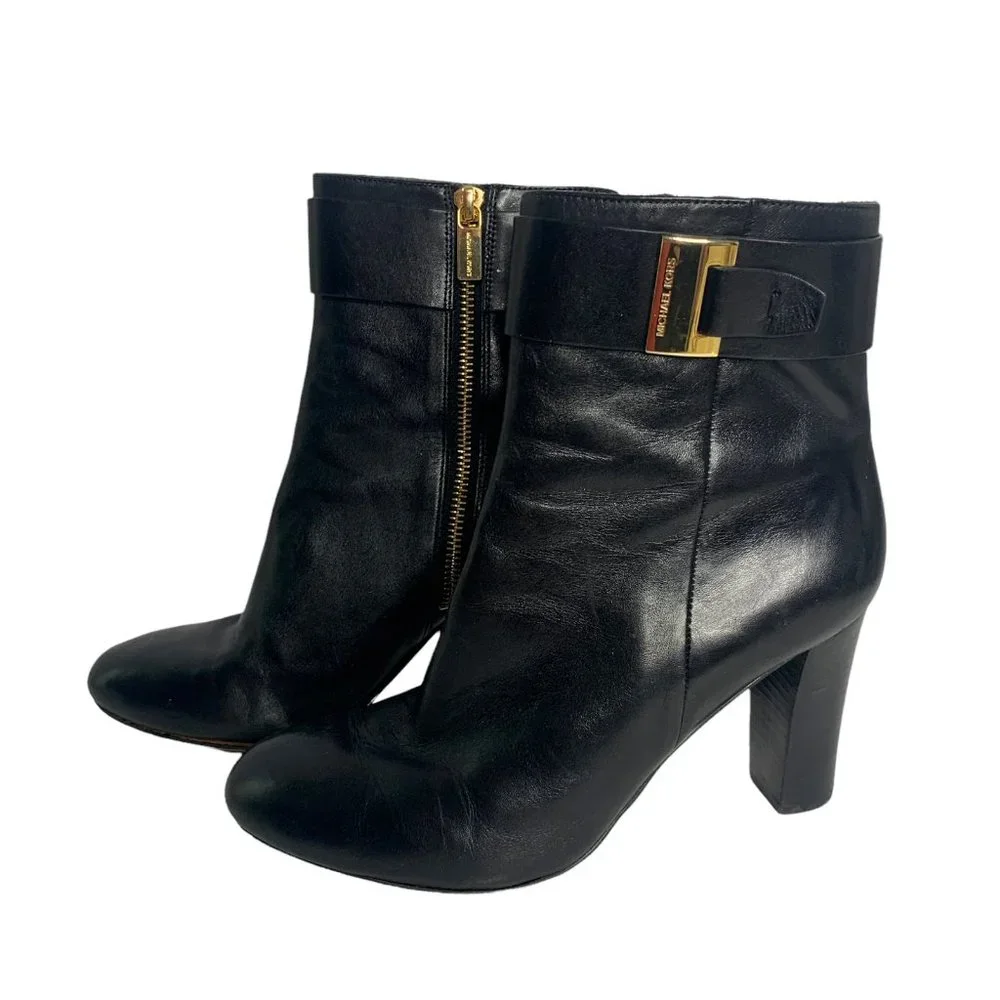 Michael Kors Leather Ankle Boots Booties 11M Black or Dark Brown Chunky Heel
